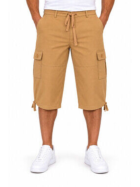 TRUST Men’s Size 46 Khaki Linen Rayon Cargo Capri Pants 6 Pocket Drawstring NWT